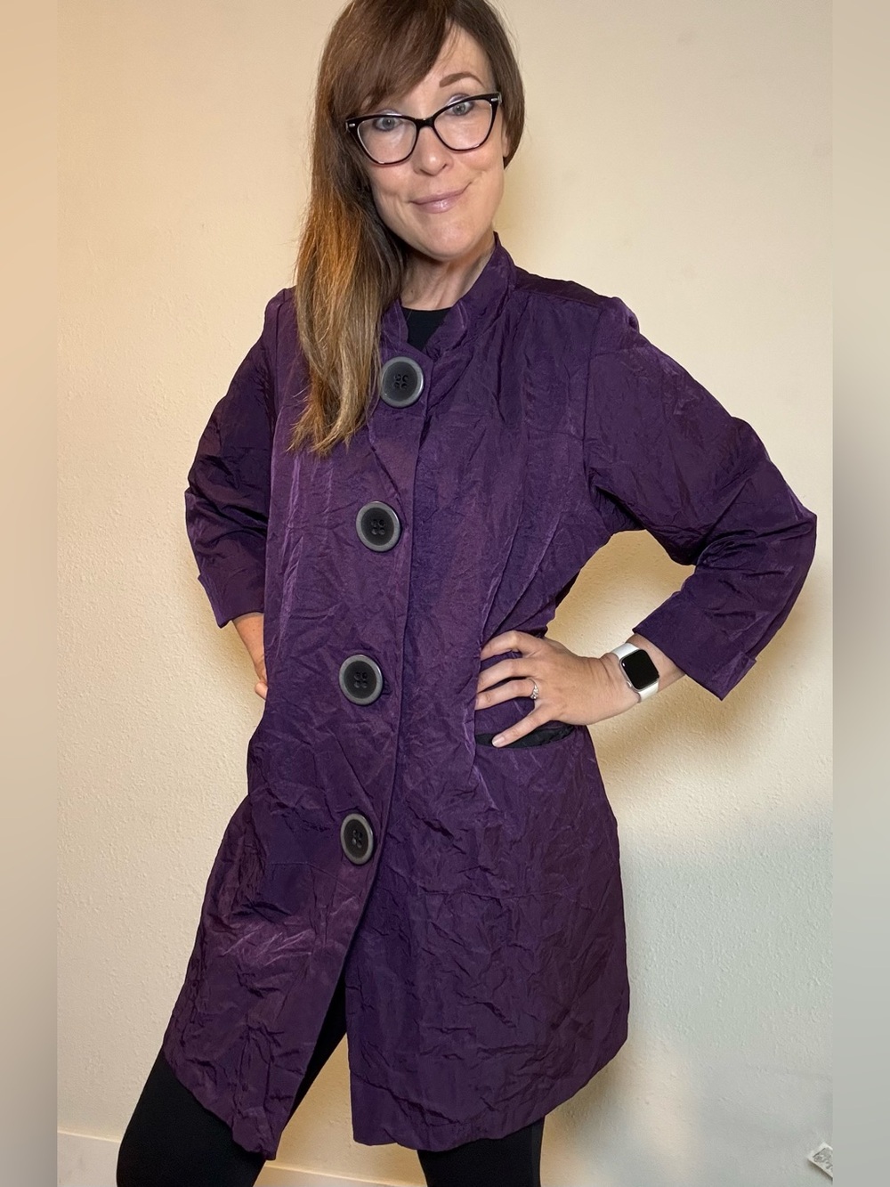 NWT Design Today’s Purple Button Front Oversized Coat size Large